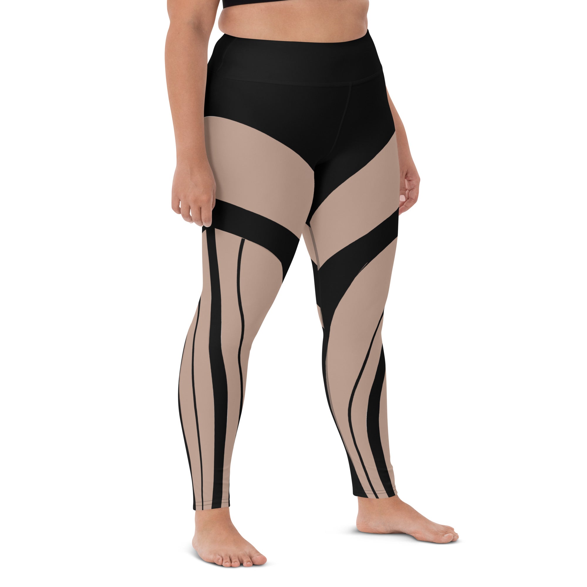 Bold Tan & Black Stripes Yoga Leggings